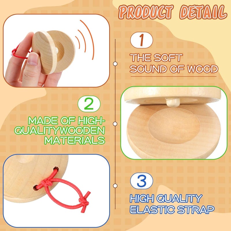 Lukmaa 48 Pcs Castanets Bulk Wooden Musical Instrument for Adults Wood Hand Finger Castanets Rhythm Clap Board Hand Percussion for Christmas Party Favors Gifts - Image 3